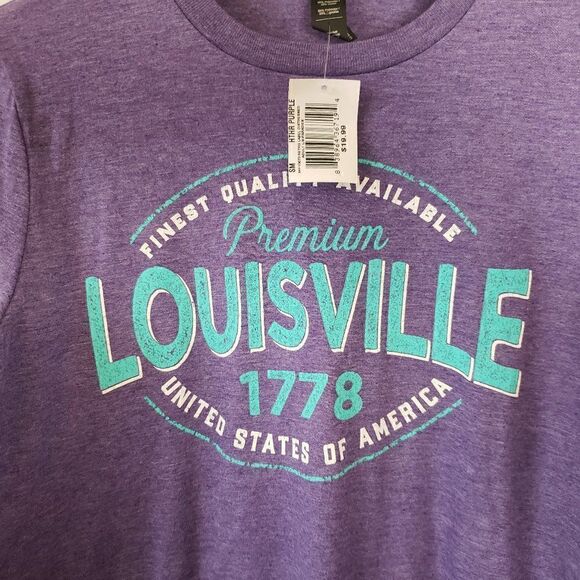 Louisville Tourist Baseball Tee Size Womens S Purple Logo Spell Out NEW - Picture 3 of 5